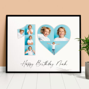 10th birthday gift collage with heart blue