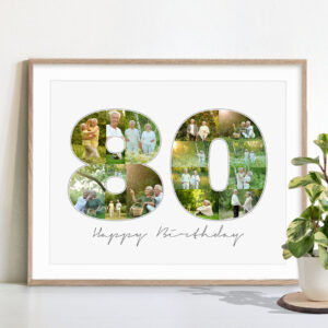 80th birthday gift number collage framed