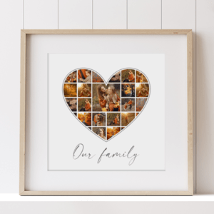 family collage with heart shape