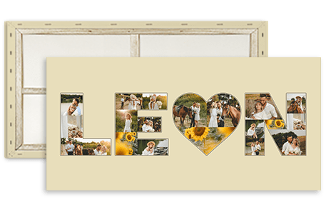 photo collage with name and heart canvas beige