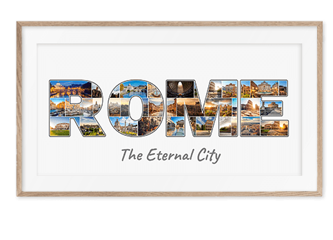 rome travel collage letters shaped