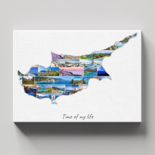A Cyprus-Collage on canvas with wooden frame