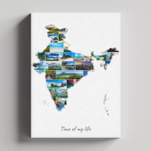 A India-Collage on canvas with wooden frame