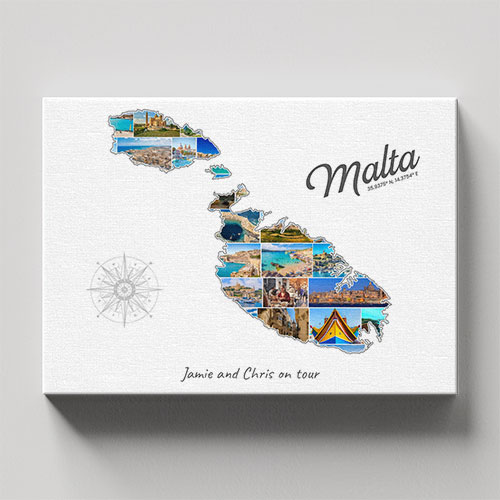 A Malta-Collage on canvas with wooden frame