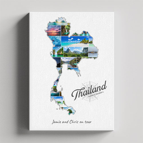 A Thailand-Collage on canvas with wooden frame