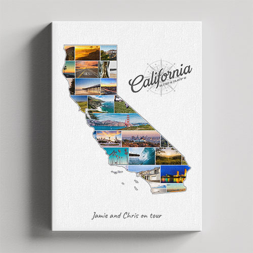 A California-Collage on canvas with wooden frame