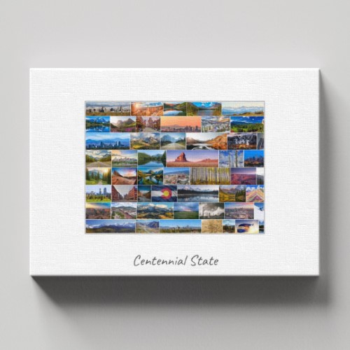 A Colorado-Collage on canvas with wooden frame