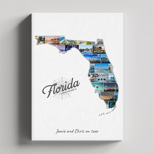 A Florida-Collage on canvas with wooden frame