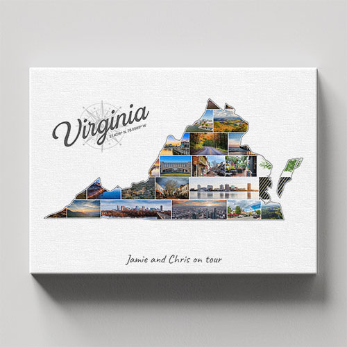 A Virginia-Collage on canvas with wooden frame