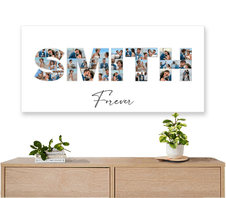 wedding letter collage with family name